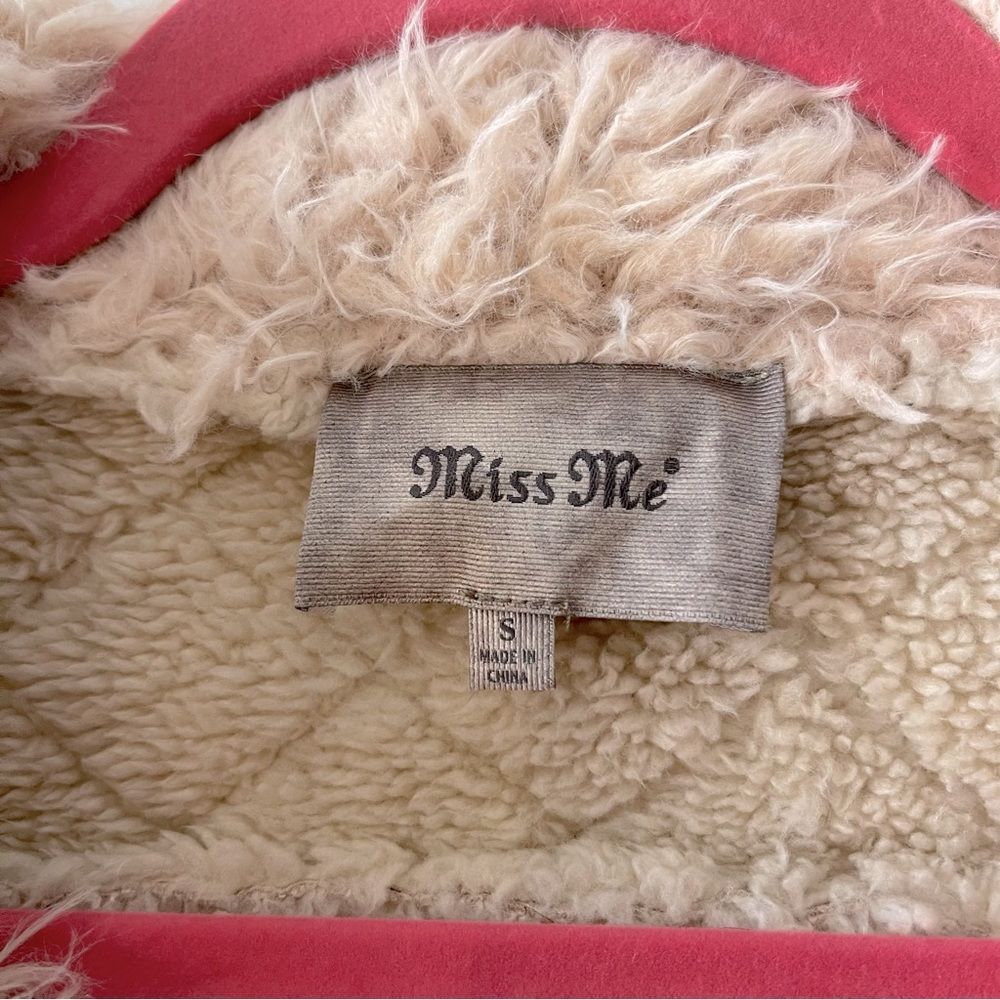 Vintage Miss Me Tan Suede Aviator Jacket Faux Shearling Collar Moto Style Small - Picture 7 of 9